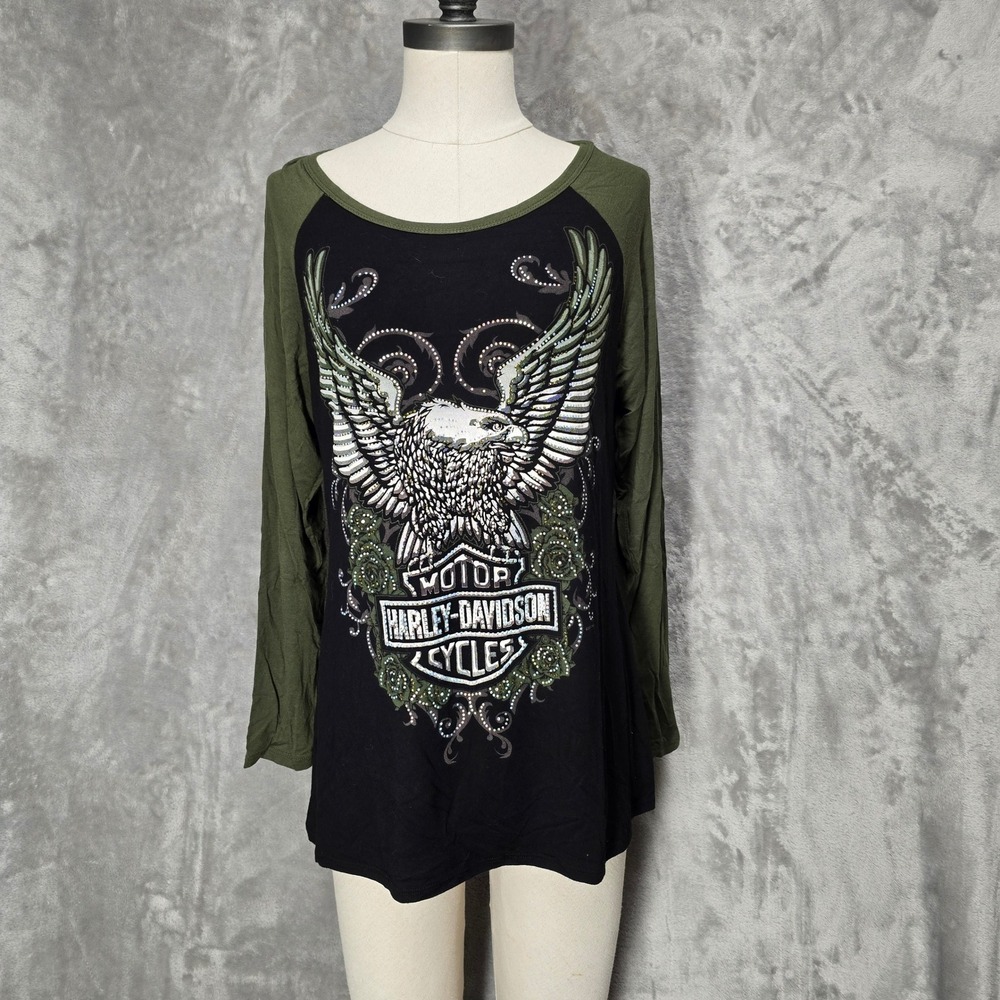 Harley-Davidson Black and Olive Eagle Graphic Long Sleeve Tee
